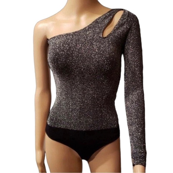 𝅺bebe Asymmetric Lurex Bodysuit - Picture 1 of 7